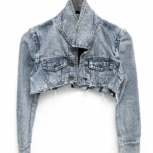 Women’s 2-in-1 Cropped Denim Jacket – Removable Zipper Sleev Small Size